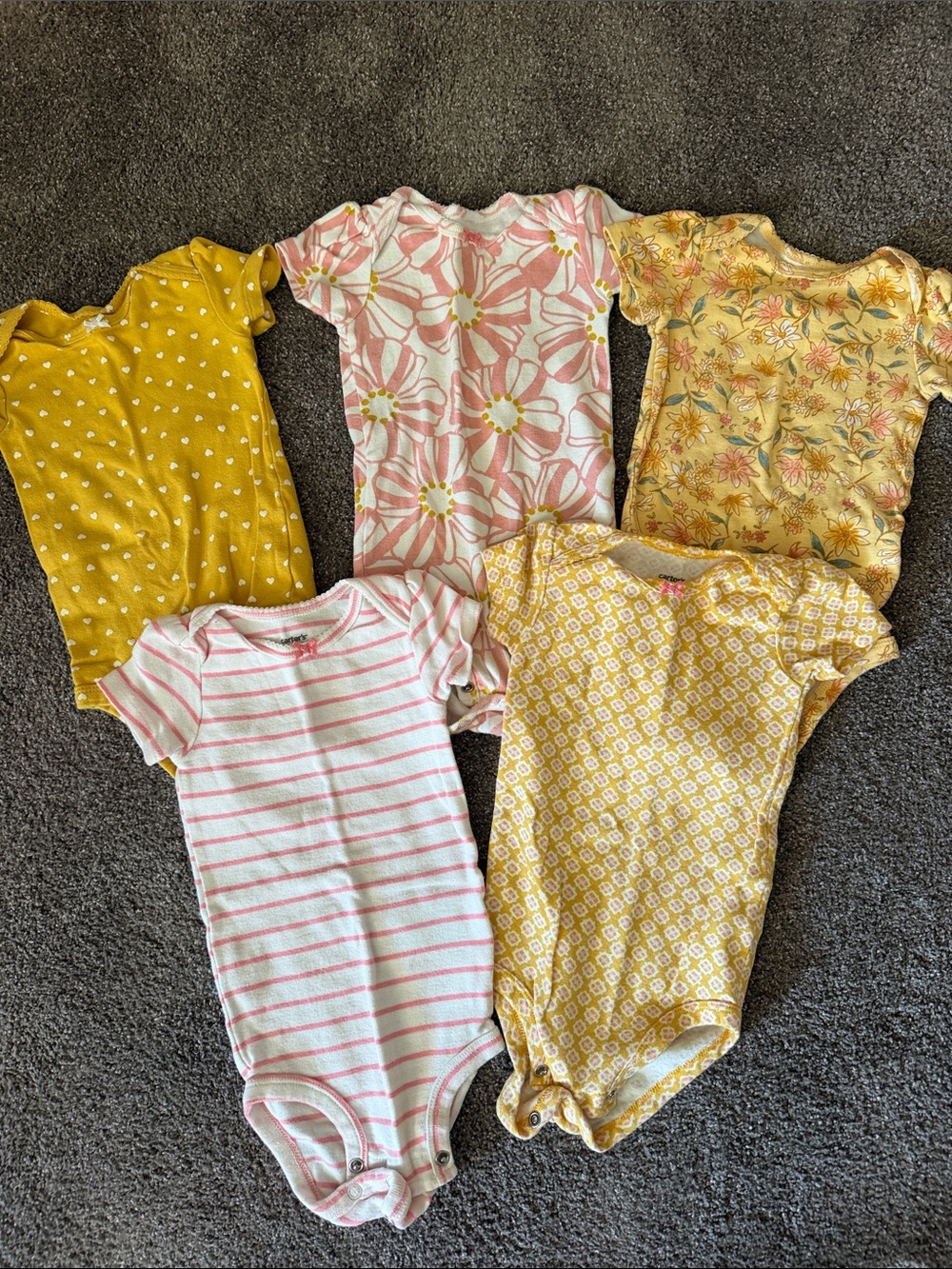 Carter's Yellow & Pink Floral and Stripe Baby One-Piece Pack